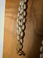 Vintage Signed Napier Multi-Strand Rice Pearl Chain Necklace, Gold Plated