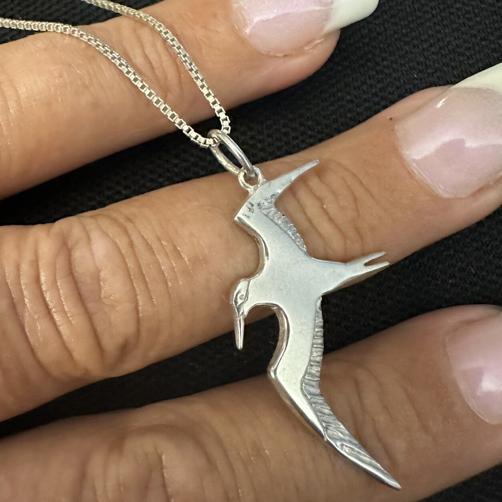 BEAUTIFUL ESTATE STERLING SILVER STUDIO HAND MADE ARTISAN BIRD NECKLACE 20” LONG
