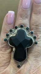 Vintage Darla N Native American Onyx/Silver Cross Ring Adjustable 30g