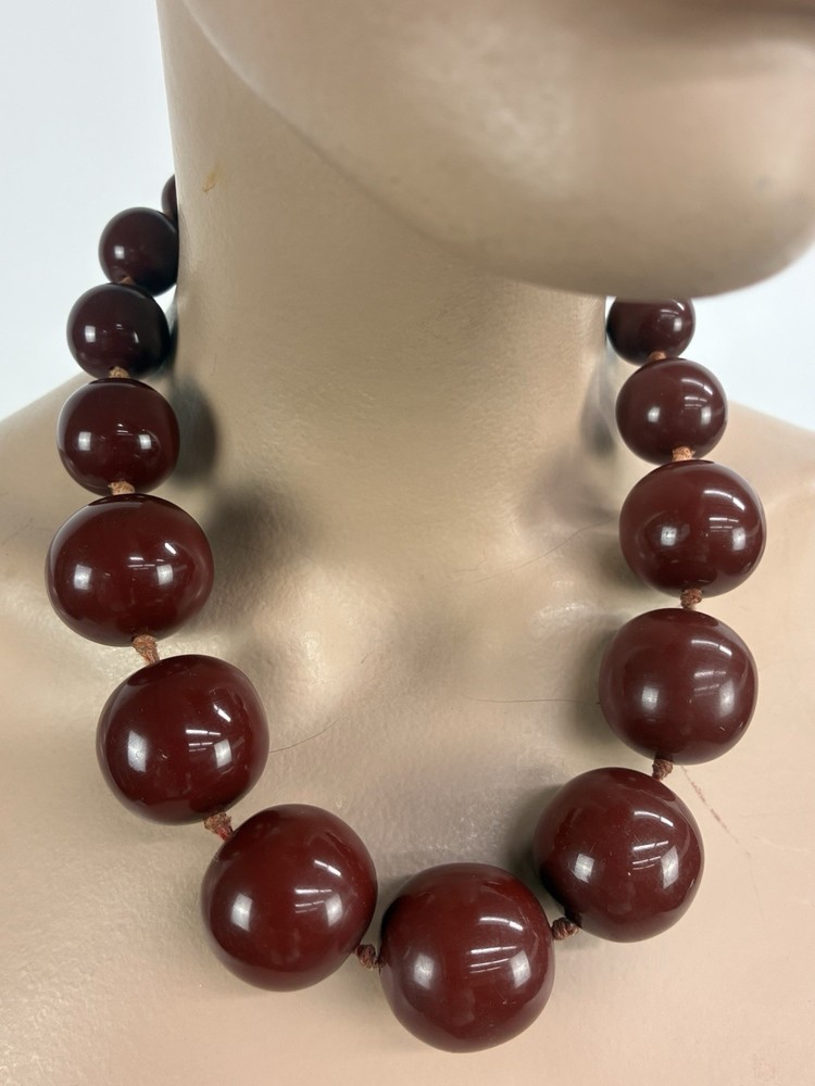 Rare Antique Cherry Red Bakelite Beads Round Graduating Necklace Jewelry 183g