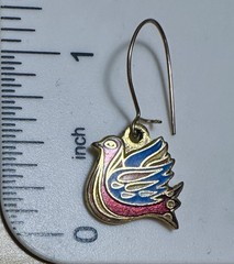 Vintage Aviva Taiwan Enamel Swan Bird Earrings Cloisonne Gold Tone Pair
