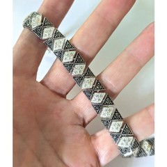 Art Deco Style Silver Plated Marcasite &Diamond Accent Link Bracelet 8.25″