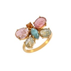 Natural Tourmaline & Larimar Butterfly Ring 925 Sterling Silver Handmade Ring