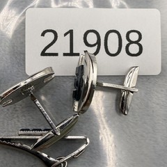Vintage Cufflink Tiebar Clip Set Silver Tone Blue Rhinestone