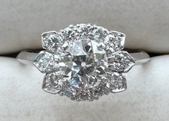 ESTATE MASSIVE 1CT CENTER EUROPEAN CUT NATURAL DIAMOND ENGAGEMENT RING PLATINUM