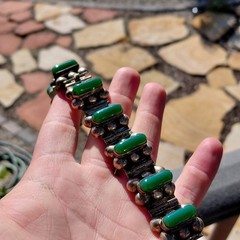 Vintage Antique Mexican Silver w/ Green Onyx Bracelet needs repair 1930s