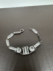 Vintage Art Deco Sterling Silver 925 Crystal Glass Bracelet Missing One Stone!!