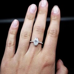 Moissanite Engagement Ring Marquise Cut Halo Pave CZ Sterling Silver 8 NWT