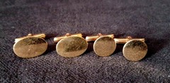 Vintage Yellow Gold-Filled Bullet Back Cufflinks Lot of 2 Oval & Round