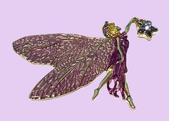 Signed Kirks Folly Fairy Brooch Purple Pink Astral Enamel Winged Fairy Star Wand