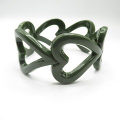 Dark Green Hearts Plastic Bangle Bracelet Vintage