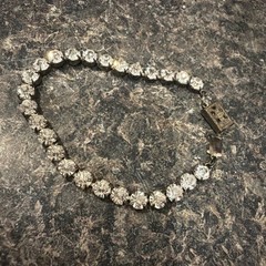 Vintage Sterling Silver Clear Rhinestone Tennis Bracelet Art Deco Style Box