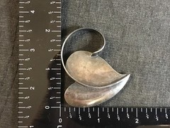 Lg Vtg 1940s-1950s PAUL LOBEL Modernist Oxidized Sterling Silver Leaf Pin Brooch