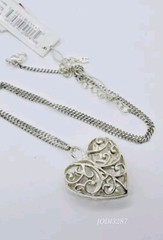 ETIENNE AIGNER Filigree Heart Pendant Necklace Silver tone 21 in LOVE Vtg