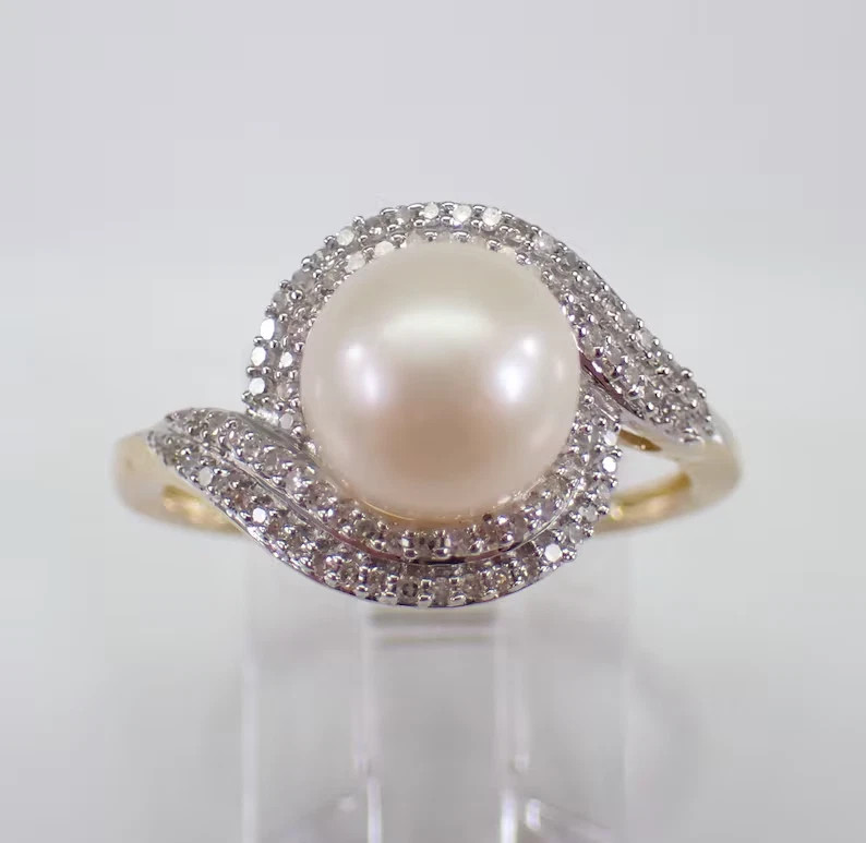 2Ct Round Cut Lab-Created Pearl Double Halo Engagement Ring 14K Yellow Gold Over