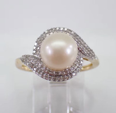 2Ct Round Cut Lab-Created Pearl Double Halo Engagement Ring 14K Yellow Gold Over