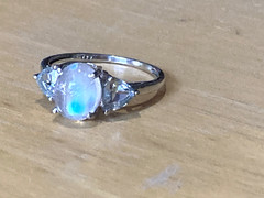 Vintage Sterling Silver Ring Moonstone Aquamarine/Blue Topaz? 925 7.5 AS IS