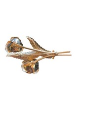 Coro Gold-Tone Double Flower Pin Brooch With Leaf Details Vintage Jewelry 3.5 In