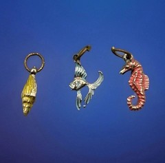 Goldtone Painted Seashore Charms Vintage Lot of 3: Conch, Angelfish, Seahorse