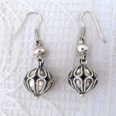 Vintage 925 Sterling Silver Dangle Filigree Bauble Earrings Gift for Women