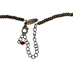 AVENUE Rectangular Pendant Red Stones Dangling Coin-Like Charm Beaded Chain