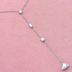ESTATE ART DECO 1.03ct TRILLION DIAMOND LINE DROP PLATINUM LARIAT CHAIN NECKLACE