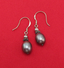 Vintage Sterling Silver Earrings Real Gray Pearl 1.25 inch Dangles 836b