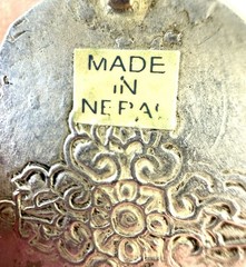 Vintage Nepal Filigree Pendant Turquoise Coral Lapis Silver Tone Boho Ethnic