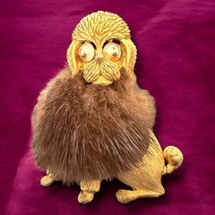 JJ Jonette Brooch Pin Dog Fur Mink Figural Googly Eyes Vintage Signed