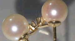 Vintage 14K Yellow Gold Akoya Cultured Pearl Diamond Stud Earrings Fine Estate