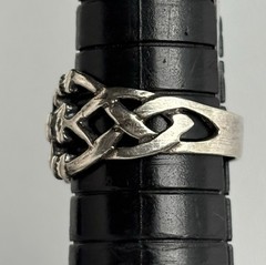 VTG Sterling Silver Celtic Knot Wide Band Ring Size 6 Hands Heart 10mm wide 925
