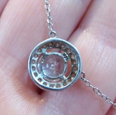 Vintage Sterling Silver Round Faceted Clear Cubic Zirconia Halo CZ Necklace 19″