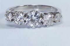 VINTAGE ENGLISH SOLID PLATINUM DIAMOND 5 STONE RING c1980’s – 1.35ct.