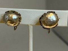 Signed Miriam Haskell Vintage Baroque Pearl Earrings Antique Gold Tone Iconic