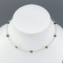 Green Cat’s Eye Tension Wire Necklace | Vintage Sterling Silver | 16″