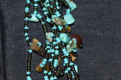 Vintage? Genuine Turquoise And Tiger Eye Nuggets Beads Necklace 19.5″L