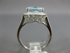 ESTATE LARGE 4.79CT DIAMOND & AAA AQUAMARINE 18K WHITE GOLD OVAL ENGAGEMENT RING