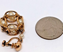 Vintage 1/20 12K GF Chainmail Pearl Screw-back 2 Inch Drop Dangle Earrings