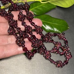 Genuine Almandine Garnet Unusual Cluster Station Bead Necklace Clasp-Free 26″