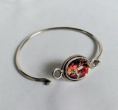 Vintage Mexico 925 Rope Accented Oval Diachroic Glass Tension Bangle Bracelet