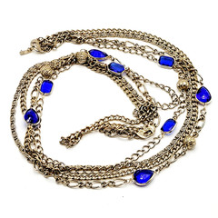 Maximalist Waterfall Gold Tone Multi Chain Beaded Station Vintage Necklace Korea