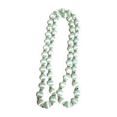 Vintage Light Pale Blue Silk Thread Wrapped Beaded Necklace 30″ Retro Costume