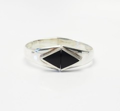 Fun vintage onyx triangle geometry sterling silver spring cuff bracelet Mexico