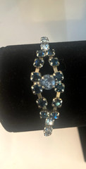 VTG Light Blue & Sapphire Color Crystal Prong Set Rhinestone Bracelet -Formal 7″
