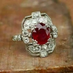 Art Deco 2.75Ct Oval Garnet Lab Created Diaond 14L White Gold FN Engagement Ring