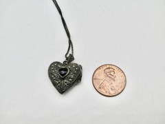 BLACK ONYS AND MARCASITE STERLING SILVER LOCKET PENDANT NECKLACE 18.5 INCH