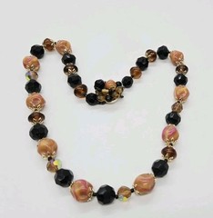 Necklace Amber Brown Peach Multicolored Glass Beaded Signed JAPAN 21 in