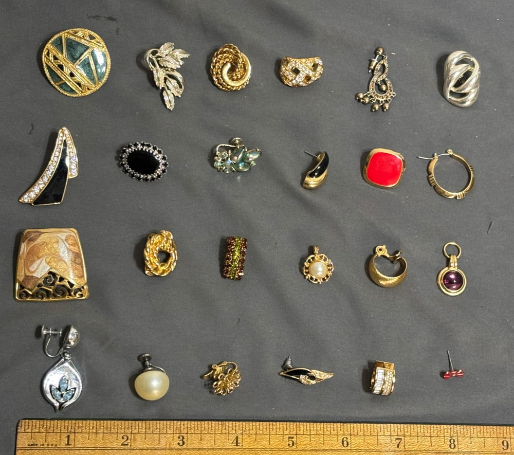 Lot 24 Designer Earrings SINGLES ORPHANS Monet Trifari Kors KREMENTZ Judy Lee