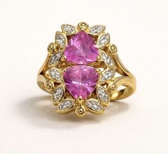 C&A 925 Sterling Vermeil Pink Topaz Style Cocktail Ring Trillion Cut
