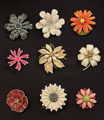 Vintage Enamel Flower Brooch Pin Lot 9pc 1960s 1970s Retro Mod Daisy Floral